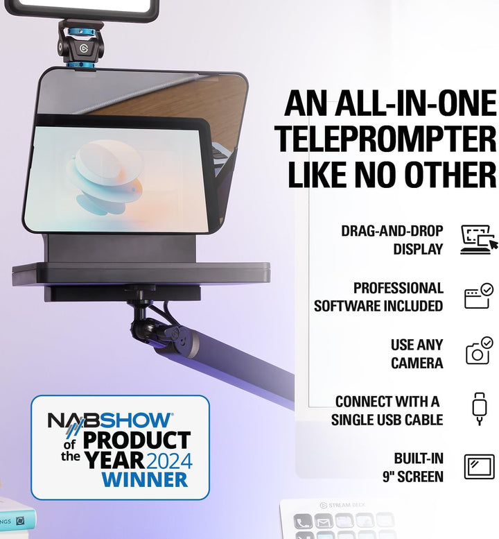 Elgato Prompter/Schwenkhalterung-Bundle – Premium-Teleprompter + Low Profile Arm, kompatibel: DSLR,