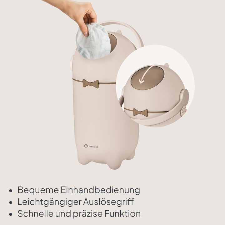 Lionelo Purebin – Windeleimer geruchsdicht, für universelle Beutel (ohne Kassette), Einhand-Bedienun