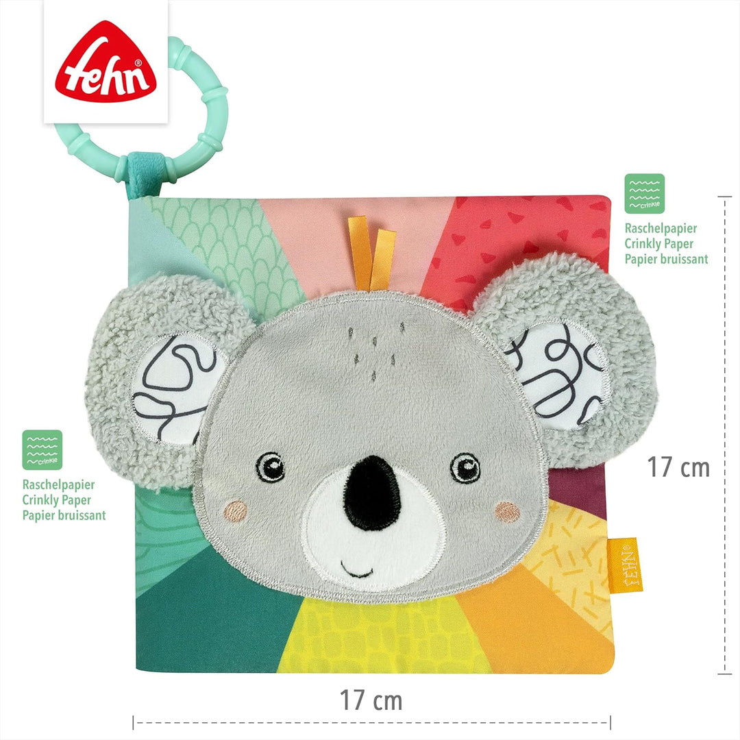 Fehn Stoffbuch Baby Koala - Baby Fühlbuch aus Stoff - Babyspielzeug Buch mit Quietsche, Rassel und R