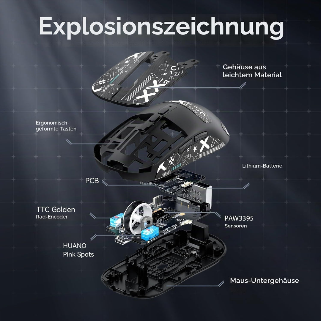ATTACK SHARK X6 49g SUPERLIGHT Maus mit magnetischer Ladestation, PixArt PAW3395 Gaming-Sensor, BT/2