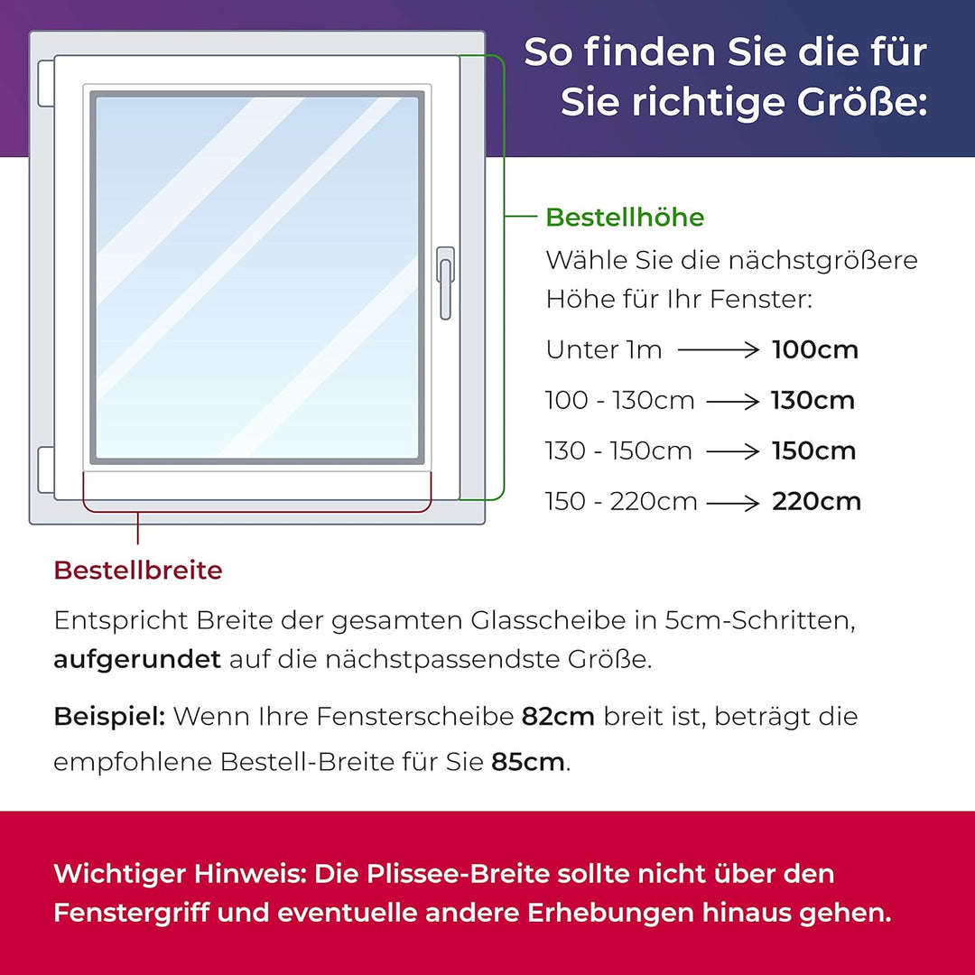 SchattenFreude Basic Klemmfix-Plissee für Fenster | Mit Klemm-Haltern | Ohne Bohren | Reinweiss, Bre