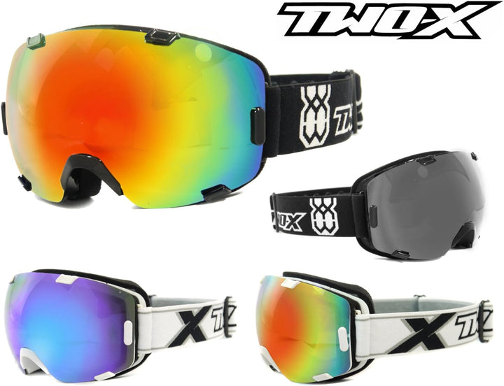 TWO-X AIR Skibrille schwarz verspiegelt iridium Spiegelglas Rahmenlos 100% UV Schutz Antifog getönt