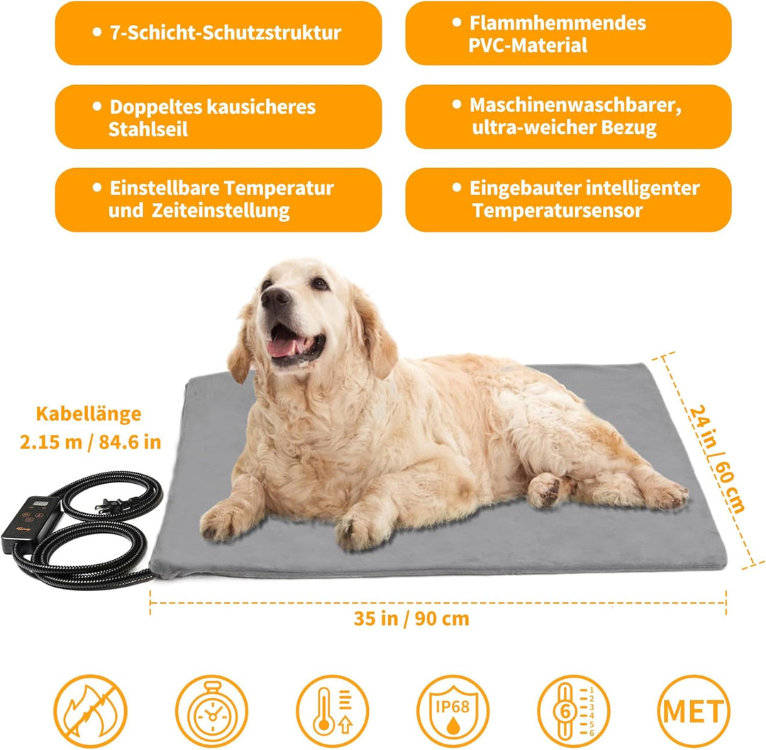 Toozey Katzen & Hund Heizmatte Innen 90 * 60cm, Timing & Temperatur Einstellbar Sicher Elektrisch Ha