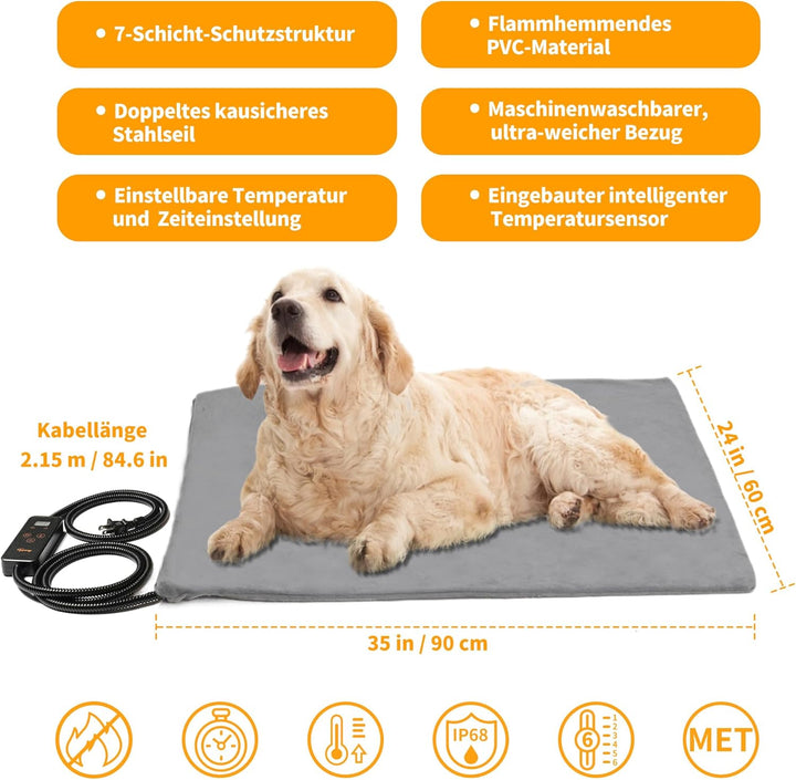 Toozey Katzen & Hund Heizmatte Innen 90 * 60cm, Timing & Temperatur Einstellbar Sicher Elektrisch Ha