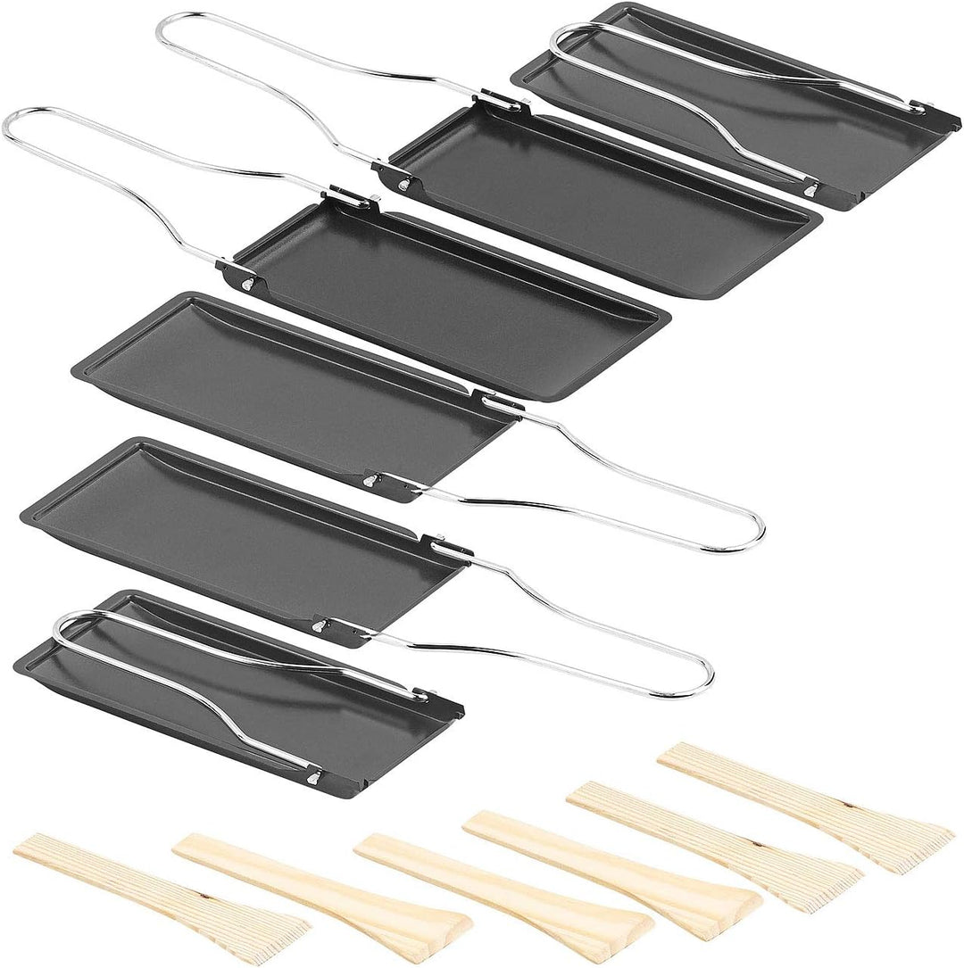 Rosenstein & Söhne Raclette Pfännchen: 6er-Set Grill-Pfännchen mit klappbarem Griff, spülmaschinenfe