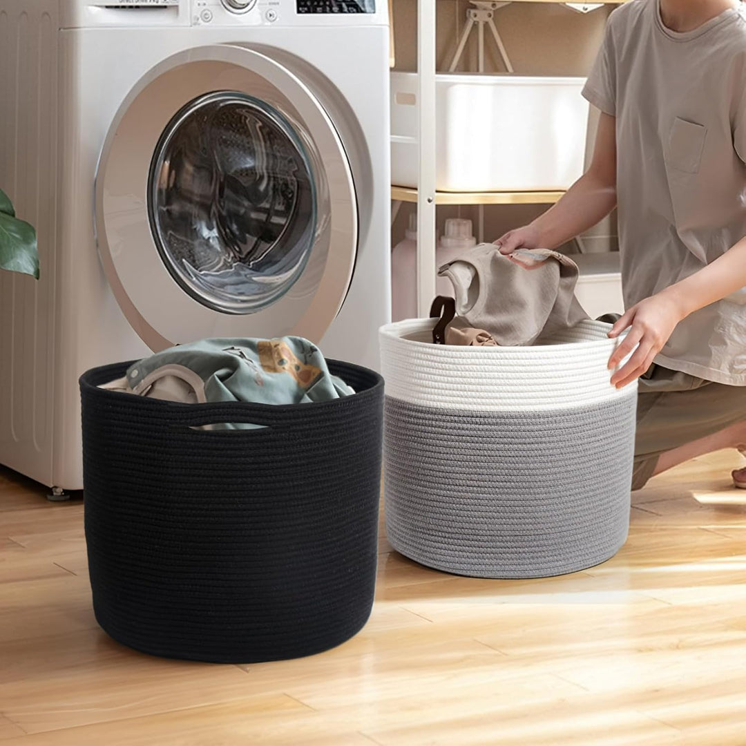SYLANDO D40*H34cm 39L Waschekorb aus Baumwolle mit Griffen, Aufbewahrungskorb Geflochten, Laundry Ba