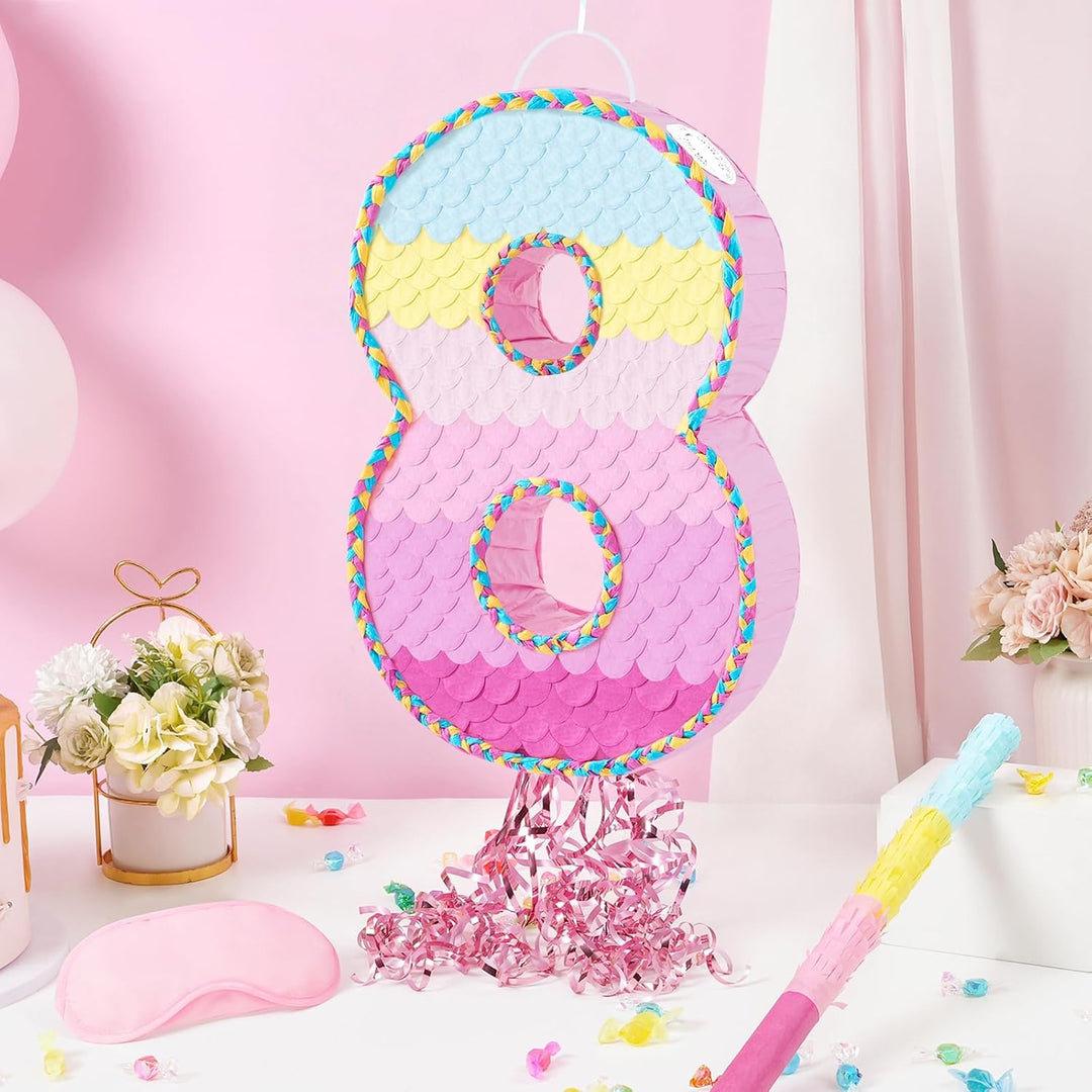 WERNNSAI Geburtstags Pinata – Zahlen Pinata für 8 Jährige Kindergeburtstags Partyspiel Regenbogen Za