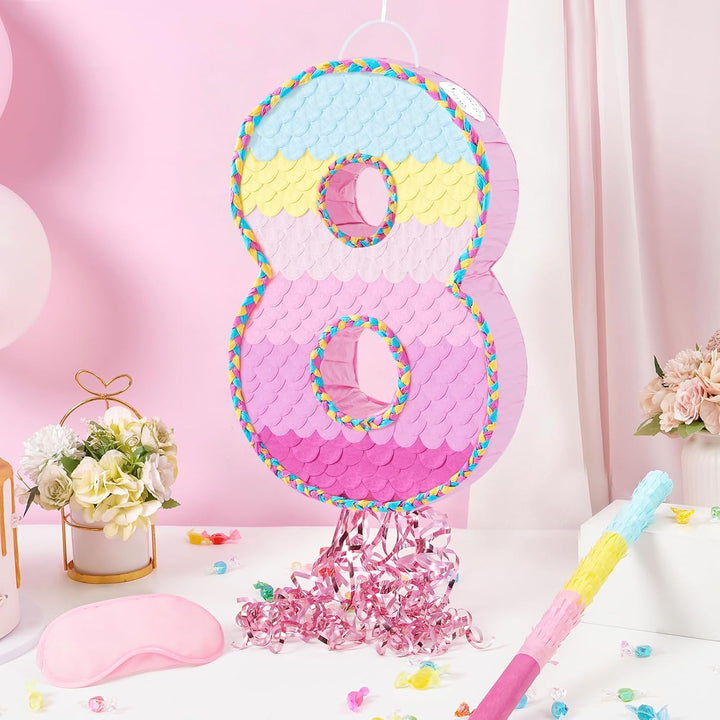 WERNNSAI Geburtstags Pinata – Zahlen Pinata für 8 Jährige Kindergeburtstags Partyspiel Regenbogen Za