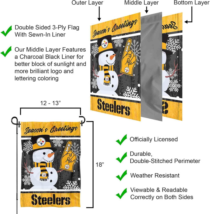 Pittsburgh Steelers Gartenflagge, doppelseitig, für Urlaub, Winter, Schnee