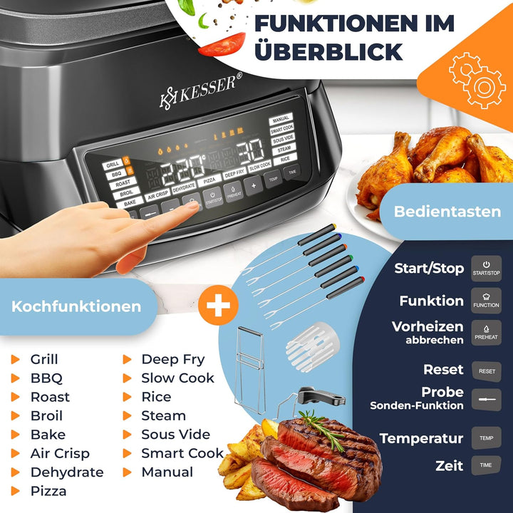 KESSER® Multikocher mit Heissluftfritteuse 8L & 16 Programme Küchengerät - Grillen, Backen, Schmoren