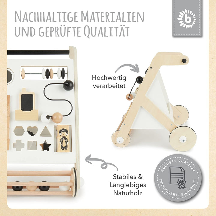 Bieco Lauflernwagen Holz, schwarz weiss | Multifunktionale Baby Lauflernhilfe | Laufwagen für Babys