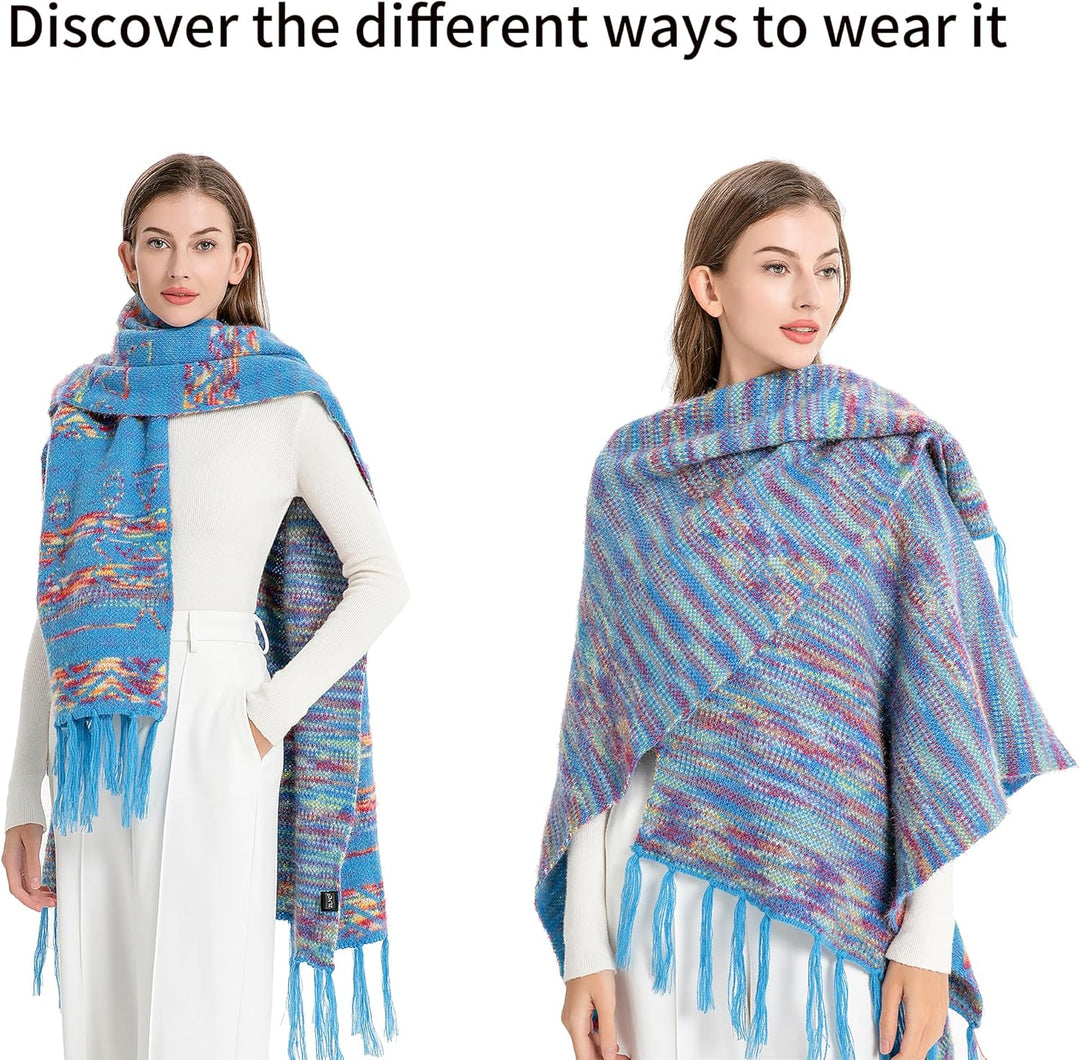 ZLYC Damen Herbst Winter Kaschmir Poncho Capes Retro Strick Cardigans mit Fransen Einheitsgrösse Mus