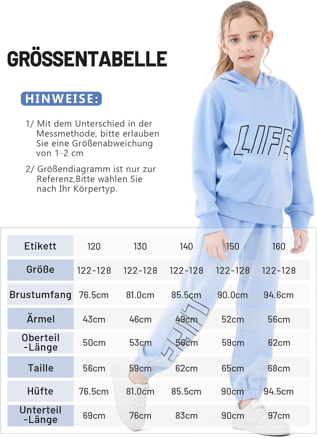 NATUST Kinder Trainingsanzug Jungen Mädchen Sportanzug 120 Blau, 120 Blau