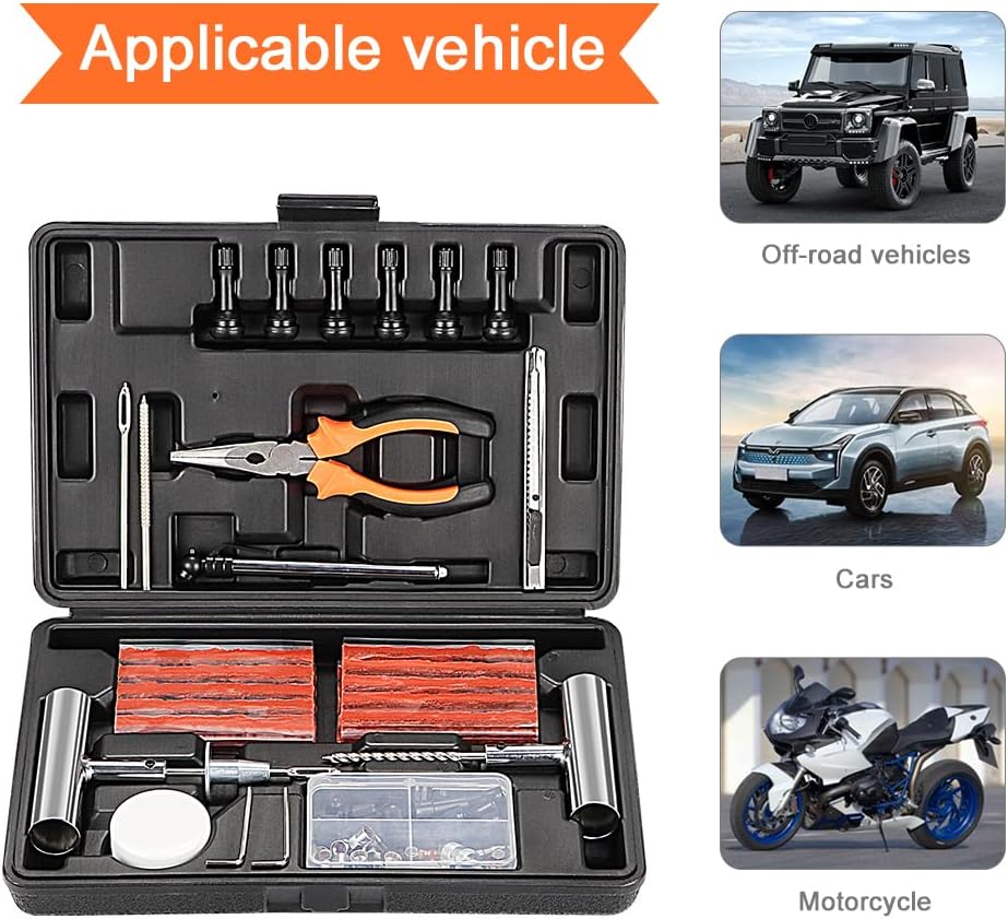 Reifen Reparatur Set Reifenreparaturset 120tlg Auto Reifen Reparaturset, mit Reifendruckmesser, Hand