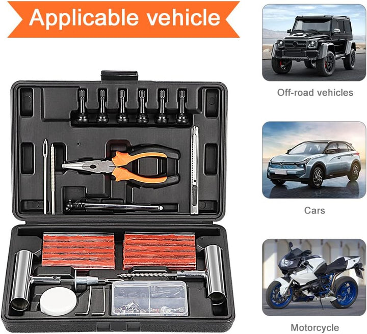 Reifen Reparatur Set Reifenreparaturset 120tlg Auto Reifen Reparaturset, mit Reifendruckmesser, Hand