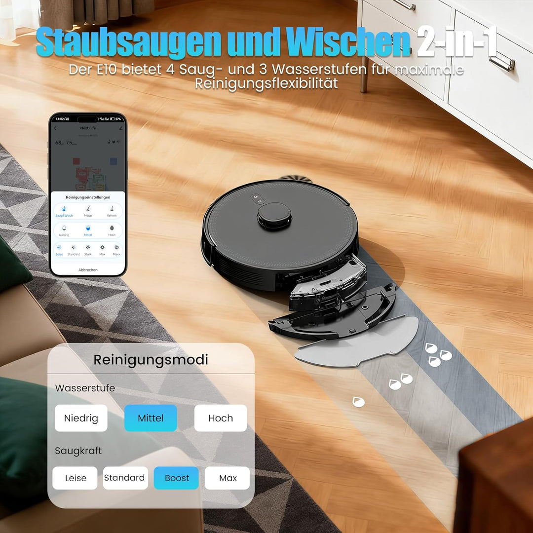 Saugroboter mit Wischfunktion, Staubsauger Roboter mit Absaugstation 3.5L, 8000Pa Saugkraft, LiDAR N