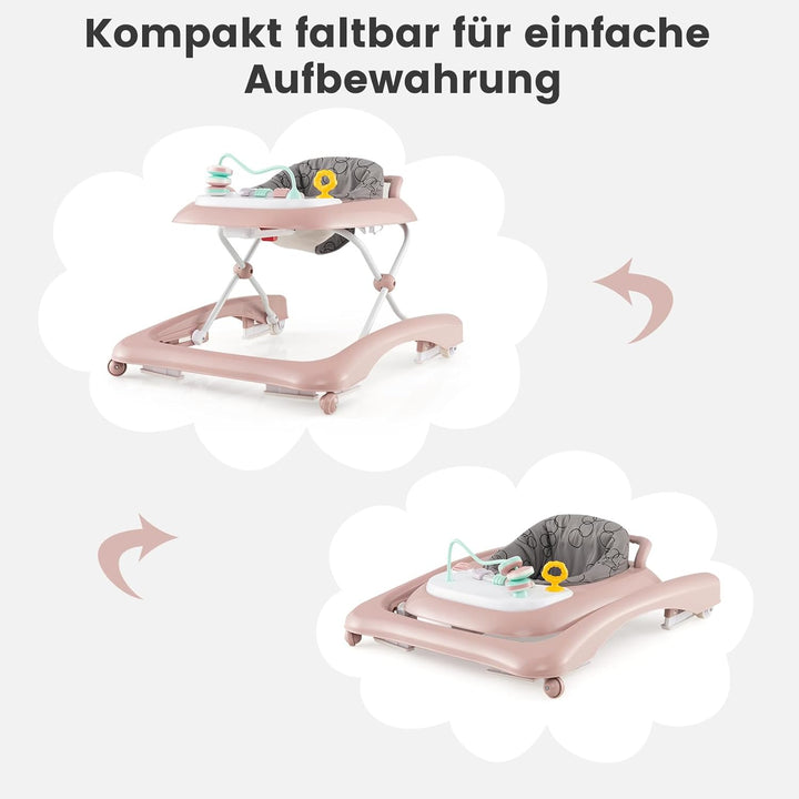 DREAMADE Baby Walker, Klappbare Lauflernhilfe mit 3 Verstellbaren Höhen, Abnehmbarer Spielplatte & S