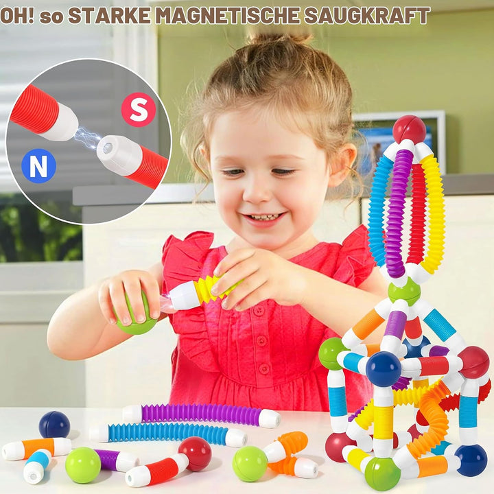 Magnetische Bausteine Einziehbarer 100 Stück Magnetbausteine Kinder, 3D Kreative Montessori Magnet B