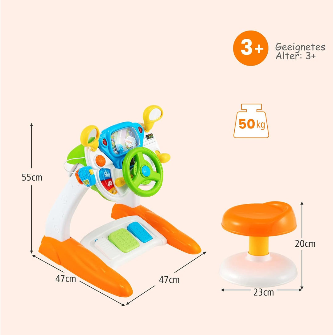 DREAMADE Musikspielzeug zum Cockpit-Thema, Spielzeug Kinder ab 3 Jahre, Lenkrad-Spielzeug mit zyklis