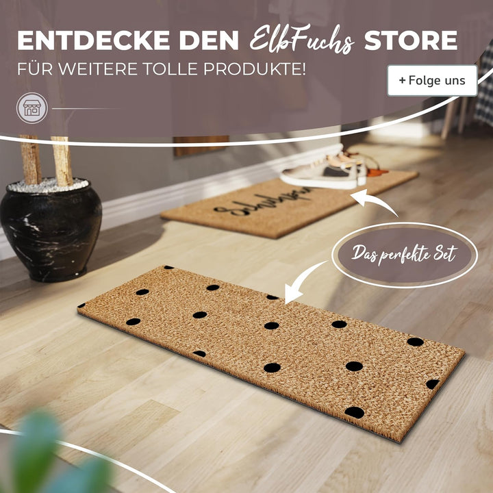 ElbFuchs Kokos Fussmatte 75x25cm mit Punkten I Extra langlebige & rutschfeste Kokosmatte I Für Innen