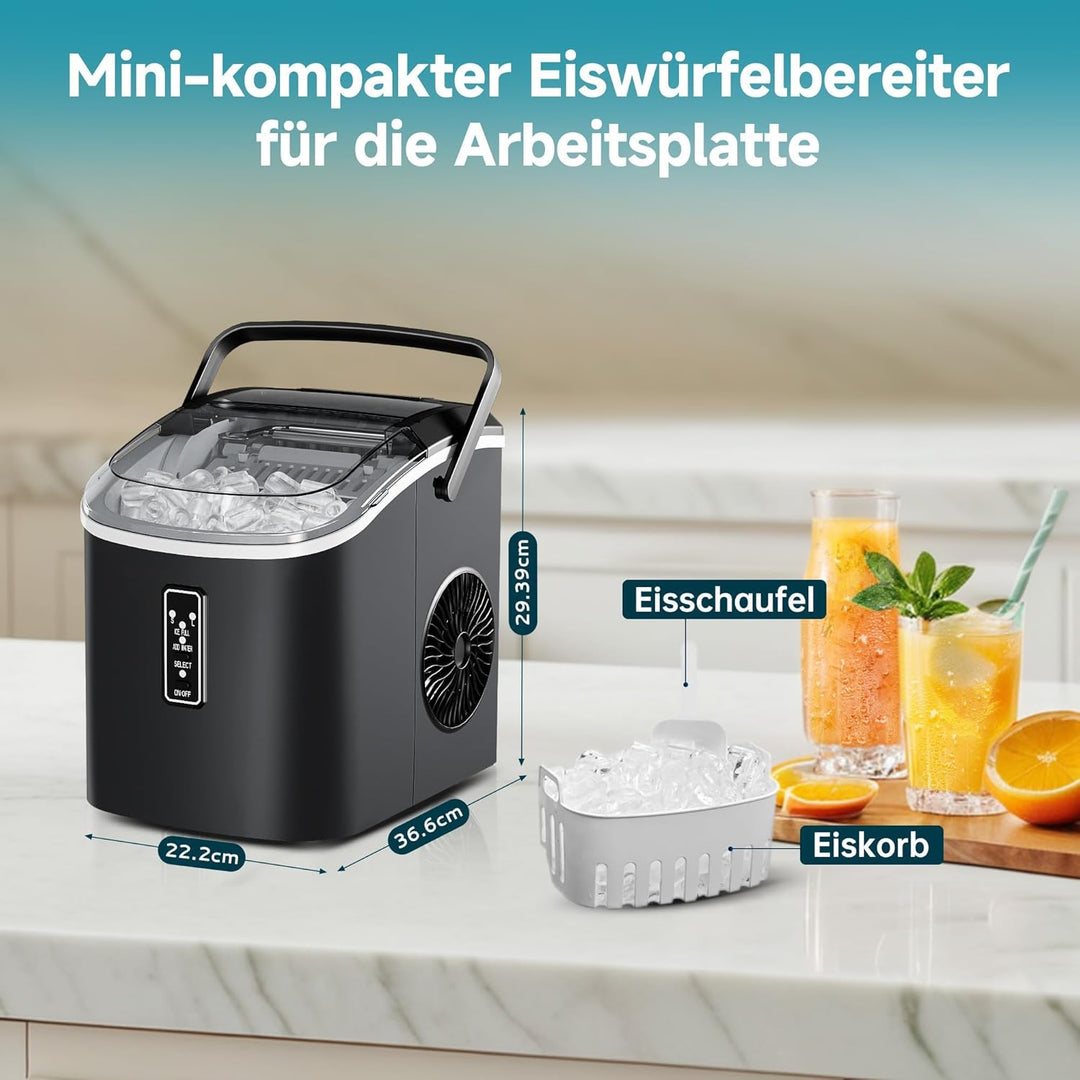 EUHOMY Eiswürfelmaschine Klein, 9 Würfel in 6 Minuten Bereit, 12 Kg/Day, Selbstreinigend, Tragbare E