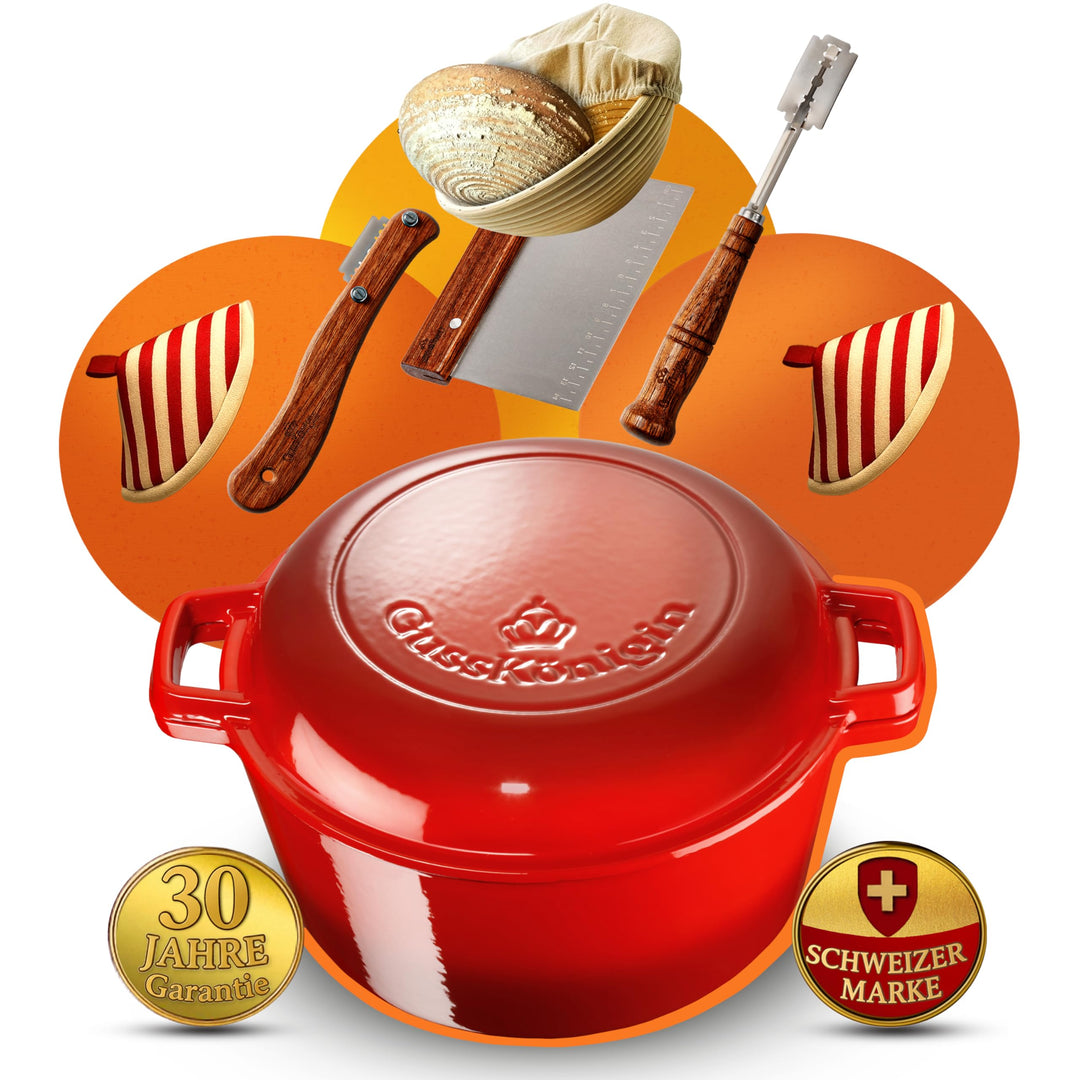 2in1 Brottopf 26 cm– Gusseisen Topf Brot Backen als Dutch Oven– Emaille Brotbacktopf & Brotbackform–