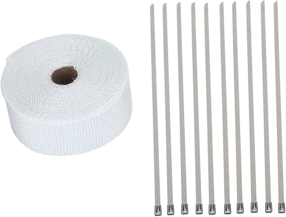 KIMISS Auspuff Wrap, 10 M Wrap weiss Verpackungsband für Auspuffrohr Auspuff Wrap Wärmeisolierung fü