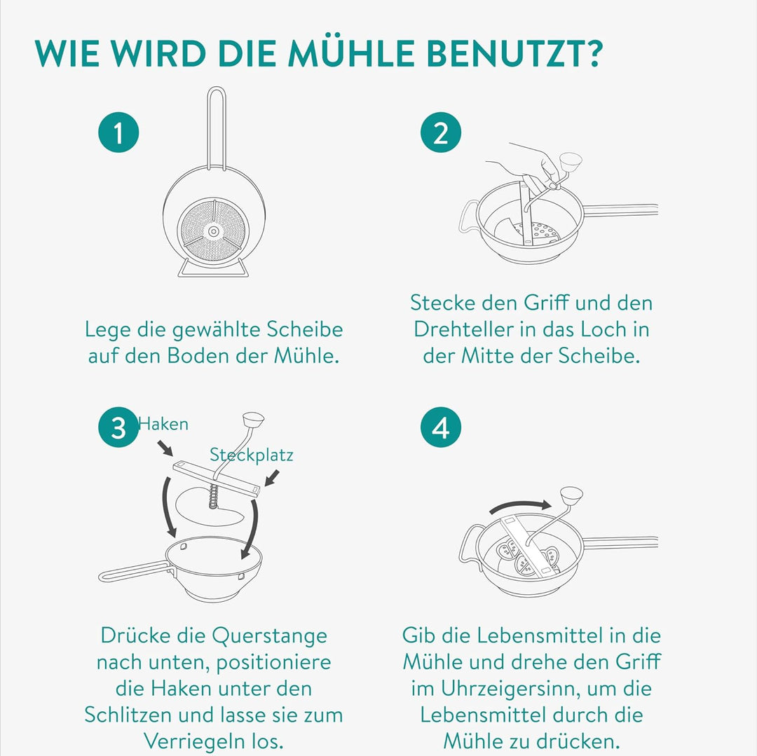 Navaris Passiergerät aus Edelstahl mit 3x Siebeinsatz - Passiermühle für Suppe Marmelade Baby Brei S