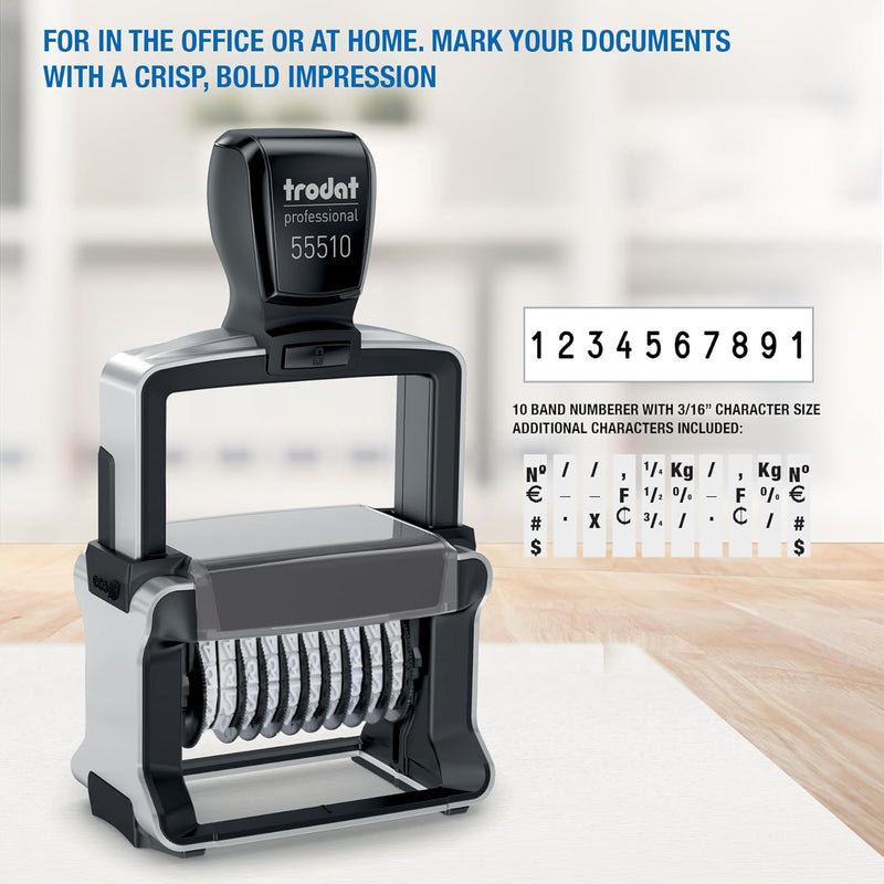 Trodat Professional 55510 Nummernstempel 10 Bänder, Selbstfärbend, 5 mm Schrifthöhe, Abdruck schwarz