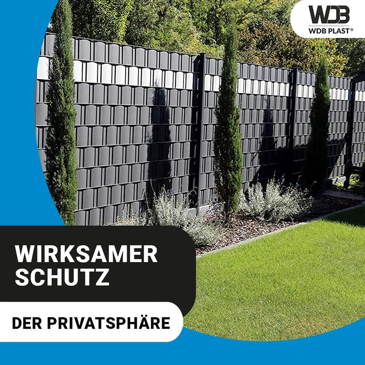 WDB - Sichtschutzstreifen für Doppelstabmatten Sichtschutz Zaun - Set 4X 26 m x 19 cm - Hart PP Wind