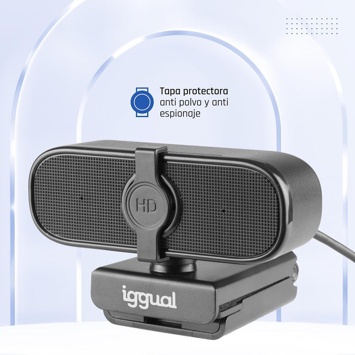 iggual – Full HD 1080p Webcam mit integriertem Mikrofon, USB-PC-Kamera mit Objektivabdeckung und Fle