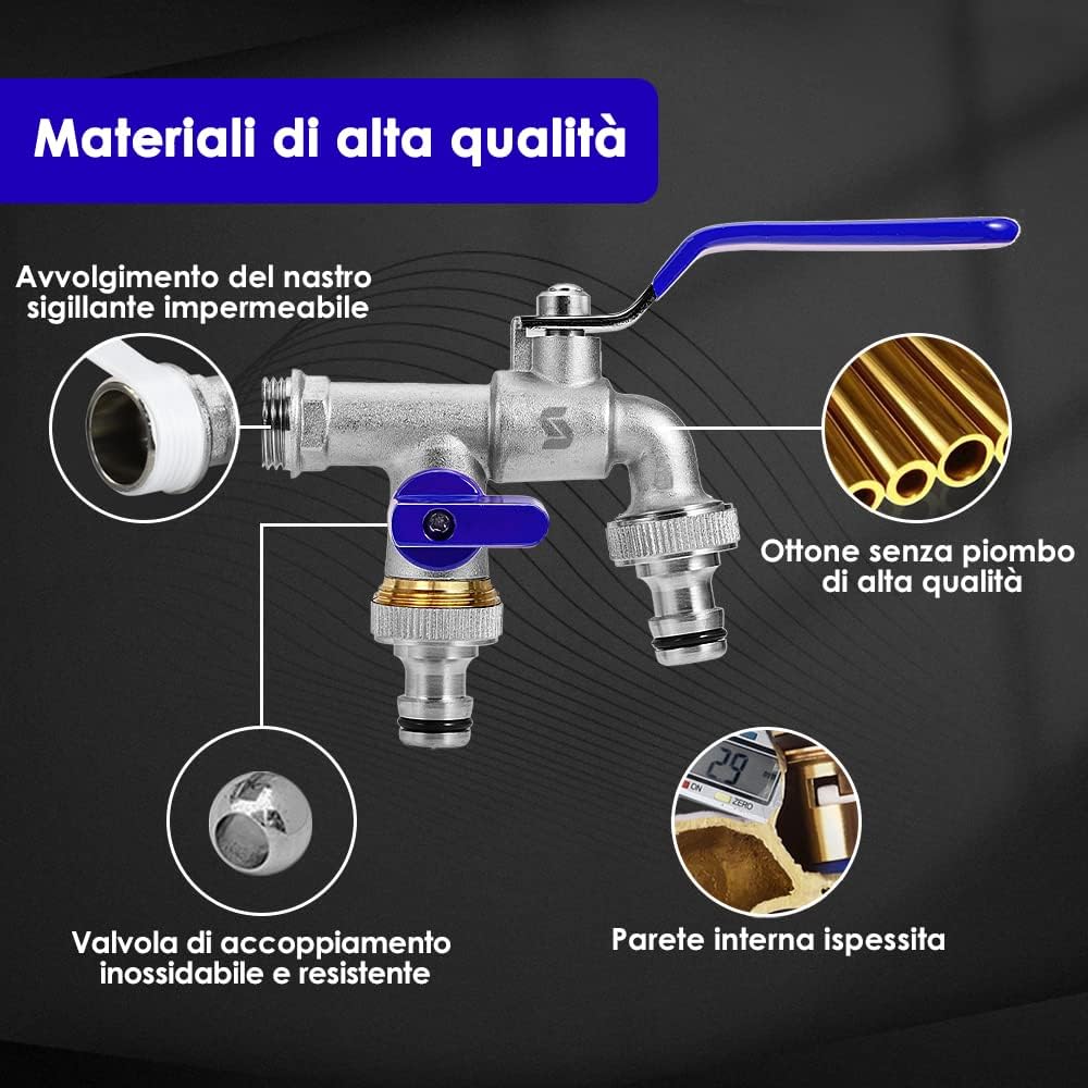 SPGOOD Garten Wasserhahn, Doppel Auslaufhahn 1/2 Messing Wasserhahn Rost- und Frostbeständig mit 2 x