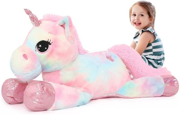 MorisMos Grosser Einhorn Riesen Einhorn Plüschtier XXL Stofftier Kuscheltiere gross 80cm Rosa Einhor
