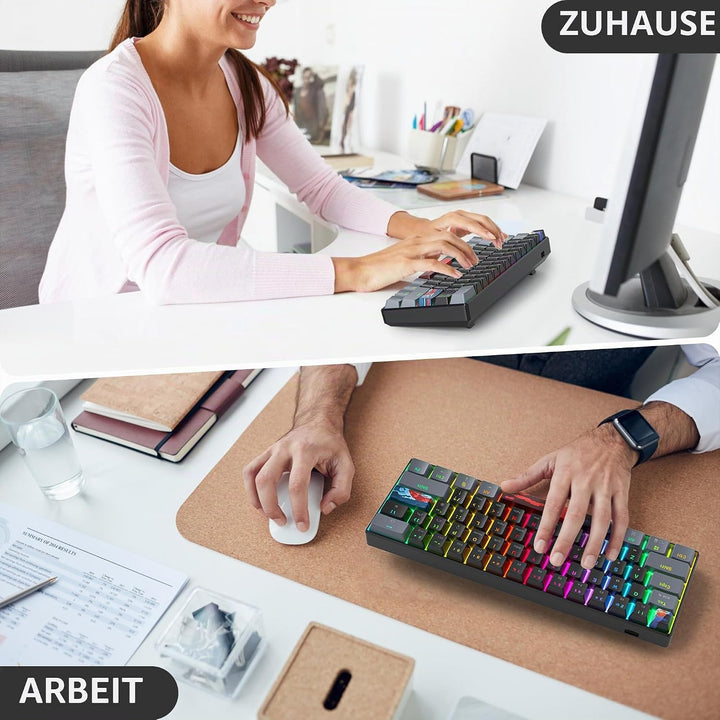 SOLIDEE Tragbare 60% mechanische Gaming-Tastatur,61 Tasten kompakte RGB Hintergrundbeleuchtung,kabel