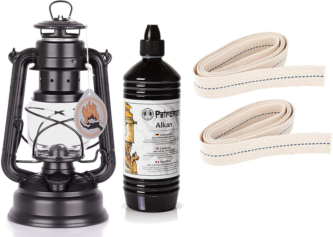 Feuerhand Starter-Set Sturmlaterne Baby Special 276 Set mit 1 Liter Alkan und 2 Ersatz-Dochten (Matt