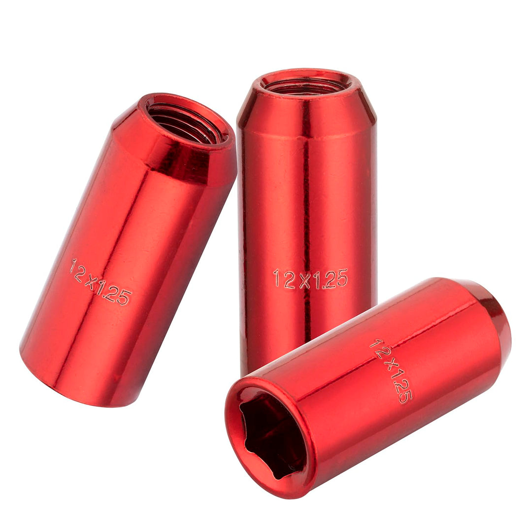 20 Stück Kegel 60° 45mm Schmal Sechskantschlüssel Stahl Lug Nuts M12 x 1,25 Radmuttern (Rot), rot
