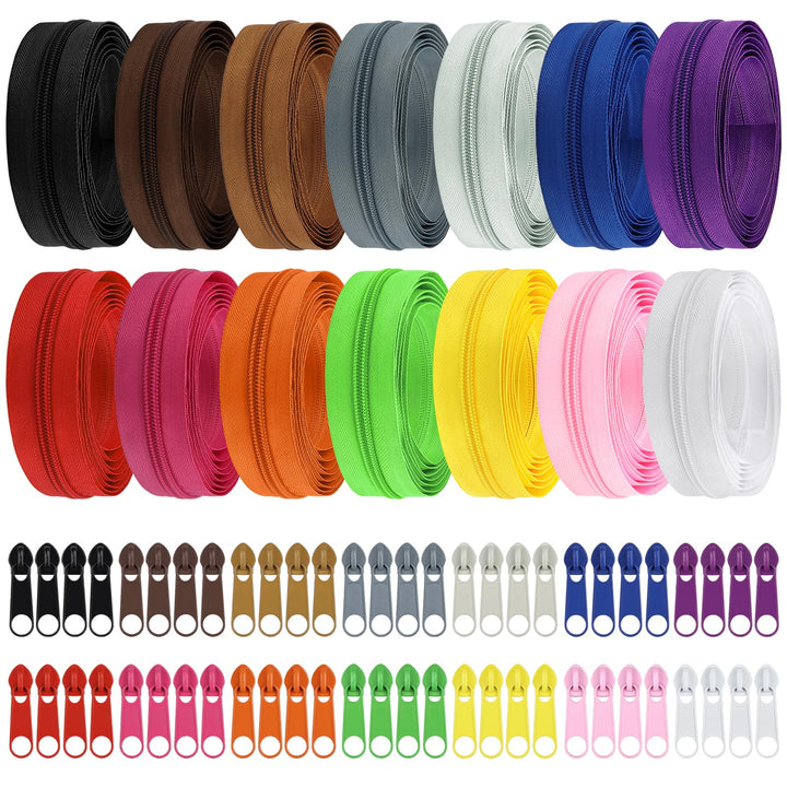 Endlos Reissverschluss Set mit Zipper 5mm 28 Meter Inklusive 64 Metall Schieber für Kleidung Tasche