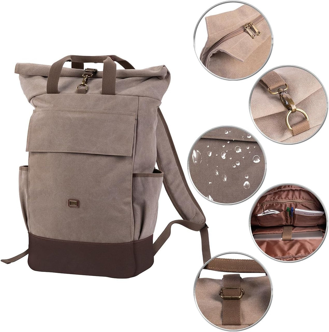 Xcase Laptop Tasche: Kompakter Rolltop-Canvas-Rucksack, Laptopfach, Reissverschluss, 30 l (Fahrradru
