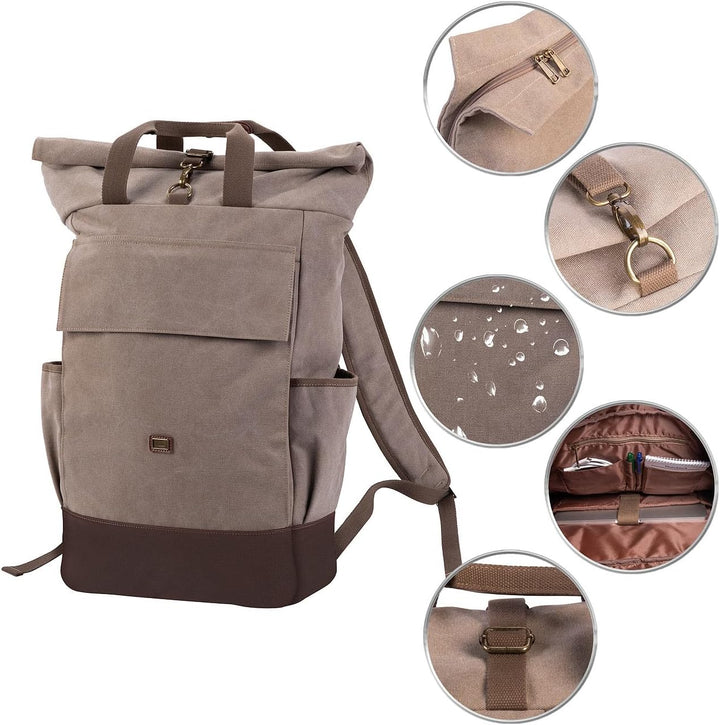 Xcase Laptop Tasche: Kompakter Rolltop-Canvas-Rucksack, Laptopfach, Reissverschluss, 30 l (Fahrradru