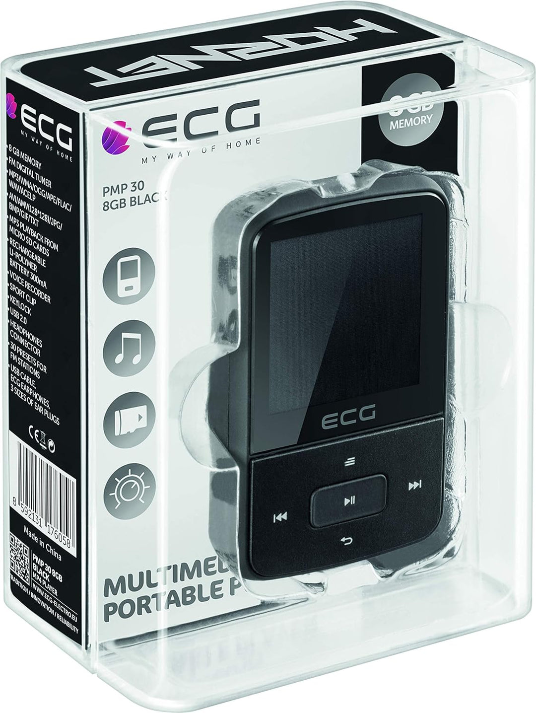 ECG PMP 30 8GB Black MP3/MP4-Player – Speicher 8 GB; 30 Vorwahlen für FM-Sender; MP3 von der Micro S