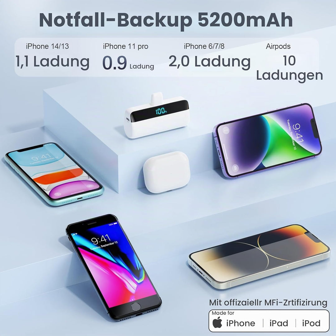 Feob Mini Powerbank für iPhone 5200mAh, 20W PD Schnelles Aufladen Power Bank Klein Ultrakompakter mi
