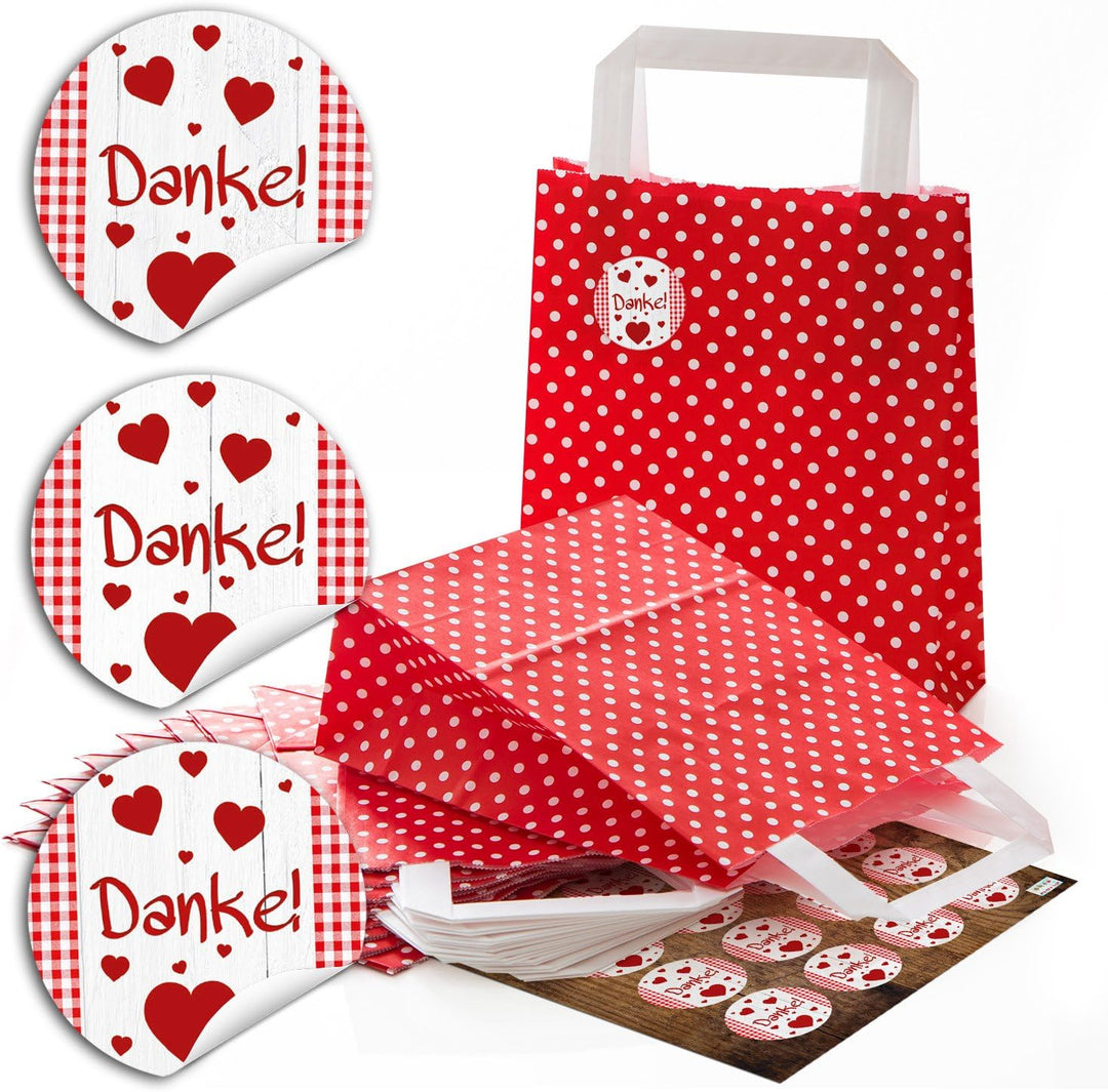 Logbuch-Verlag 50 rot weiss gepunktete Papier Tragetaschen Geschenkbeutel Geschenktaschen 18 x 8 x 2