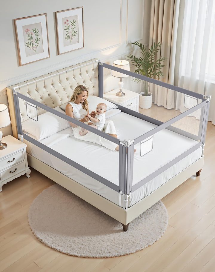 Rausfallschutz Bett (200cm+180cm) | Bettgitter Rausfallschutz für Boxspringbett, höhenverstellbar, m