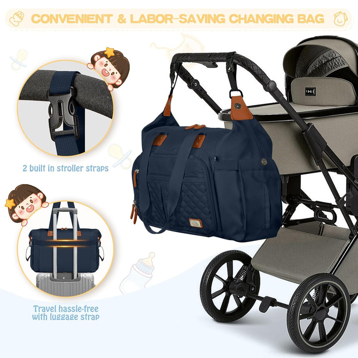 RAINSMORE Baby Wickeltasche Gross mit Schnullertasche und Wickelunterlage Multifunktions Babytasche