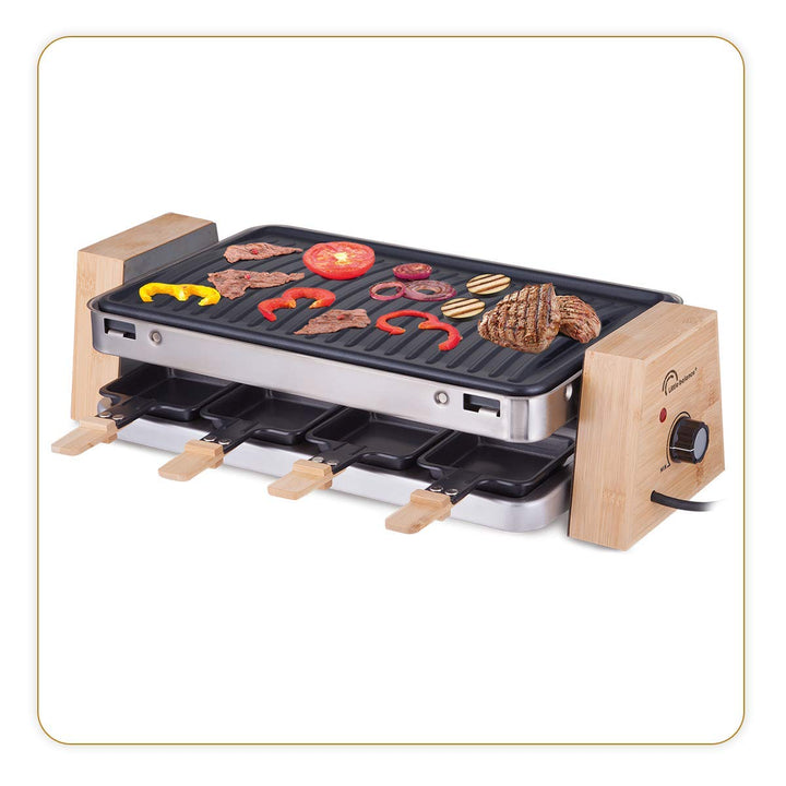 LITTLE BALANCE 8388 Grill Wood 8 Elektrischer Raclette, 1500, Holz/Edelstahl