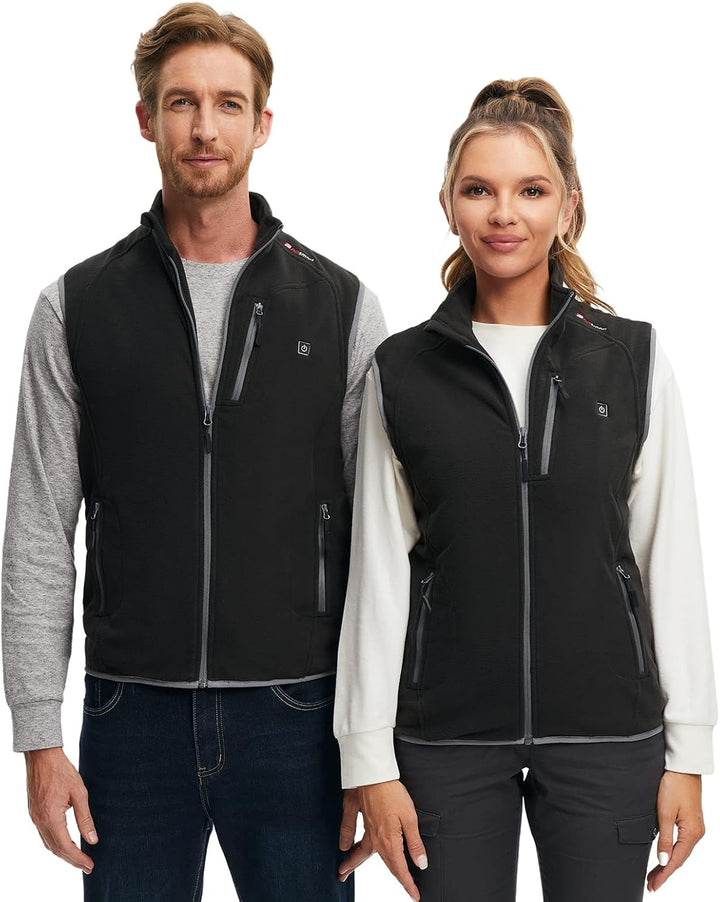 PROSmart Beheizbare Weste Leichtgewichts Fleece Beheizte Weste mit USB Akku, Unisex Schwarz, Schwarz