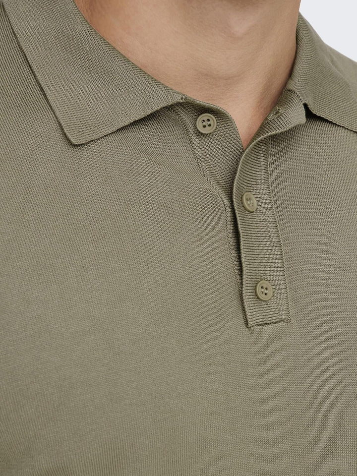 Herren O&amp;S Polo Langarm Shirt Basic Pullover aus Baumwolle Longsleeve Knitted Sweater ONSWYLER, Chin