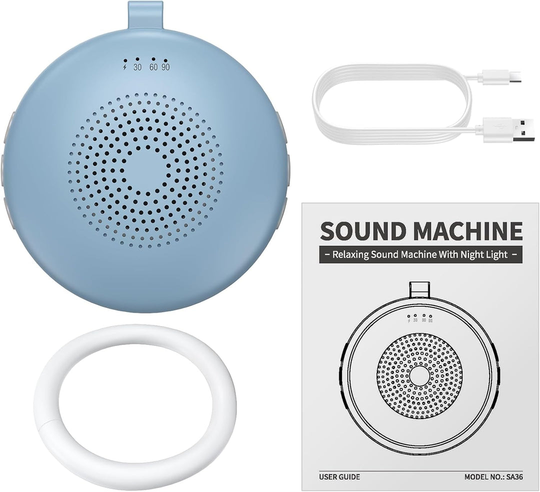 White Noise Machine Mini-Soundmaschine mit 12 Beruhigende Geräusche 3-Timer Memory-Funktion USB-C Wi