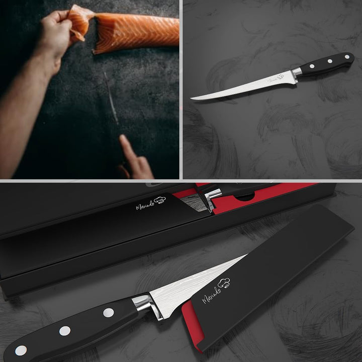 Marindo Profi Filetiermesser inkl. Scheide | Gesamtlänge: 30,5cm | Klingenlänge: 18,5cm | für Fisch