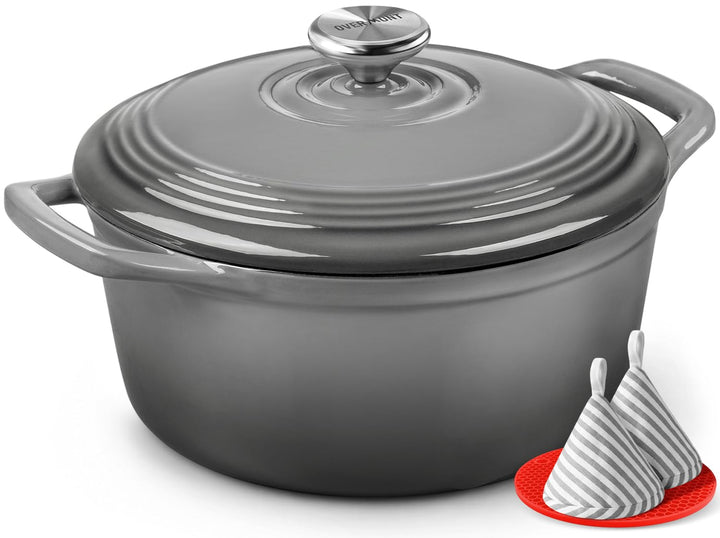 Overmont Bräter Emaille Gusseisen Topf - Schmortopf 26cm backofengeeignet - mit Deckel und Kochbuch